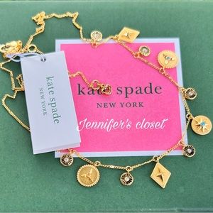 NWT ♠️ Kate Spade Pavé & Semiprecious Gemstone Charm Necklace.